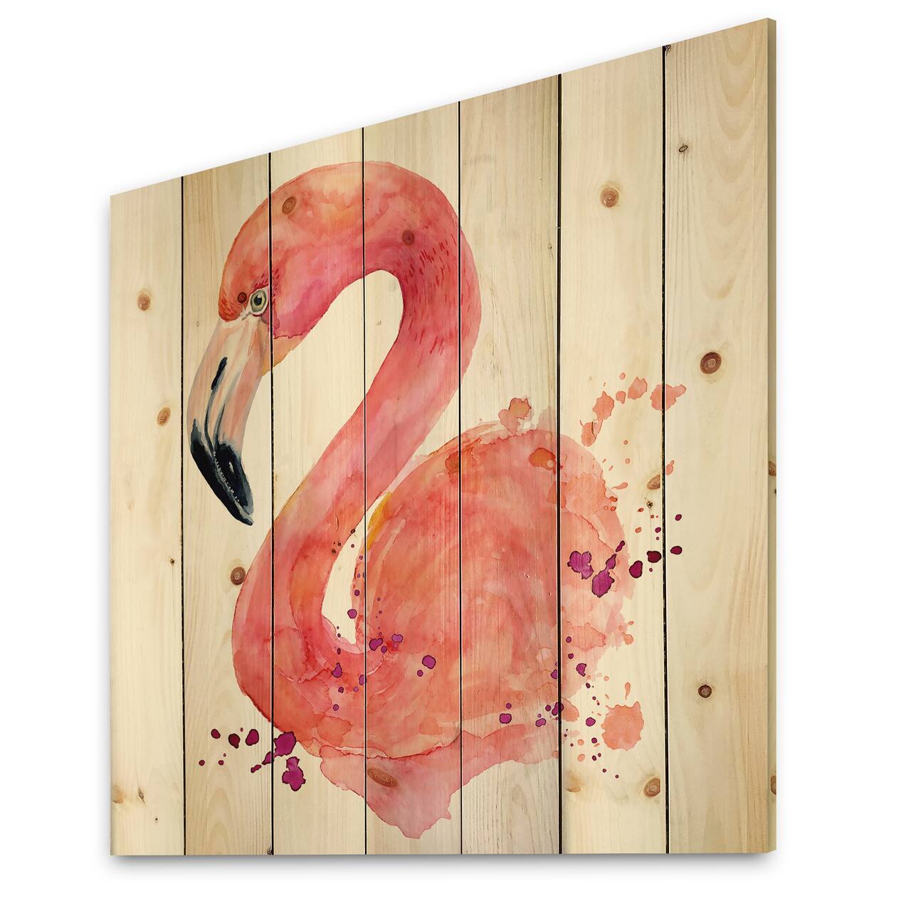 Designart - Portrait of Pink Flamingo I - Farmhouse Print on Natural Pine Wood